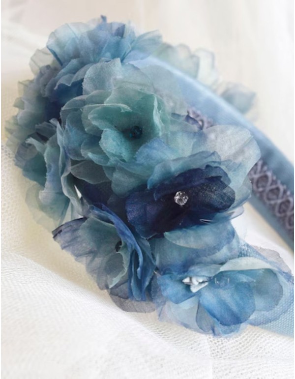 Diadema de flores de organza azules y turquesas 2