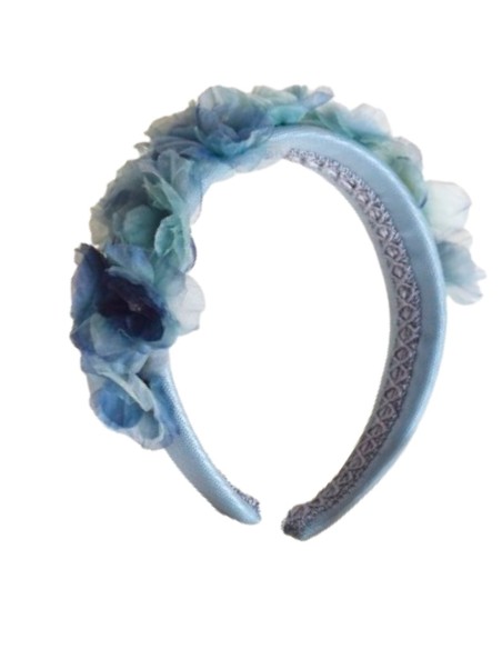 Blue and turquoise organza flower headband