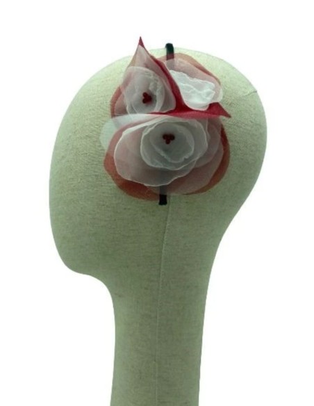 Serre-tête fin avec fleurs et plumes en organza