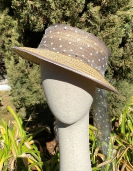 Canotier with plumeti tulle