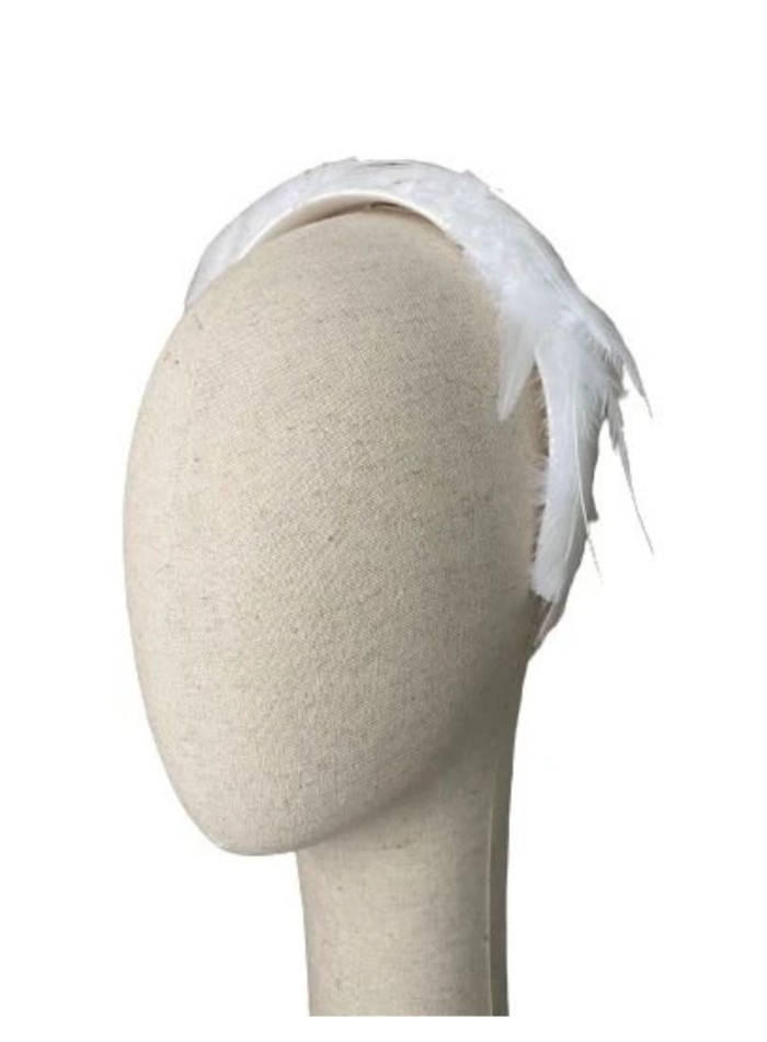 Bridal headband with white feathers