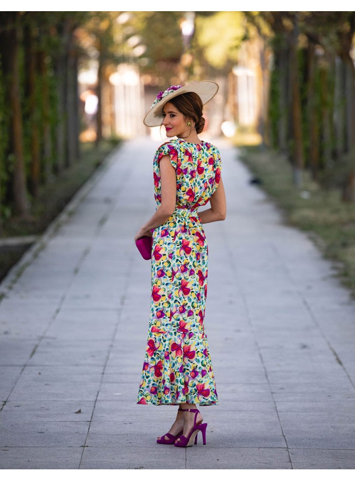 Robe de mariage midi imprimée sans manches avec...