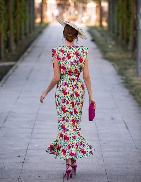 Sleeveless printed midi party dress with ruffle - PERFECT GUEST