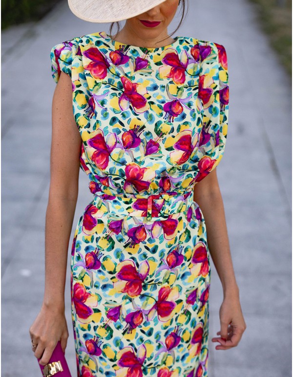 Sleeveless printed midi party dress with ruffle - PERFECT GUEST 2