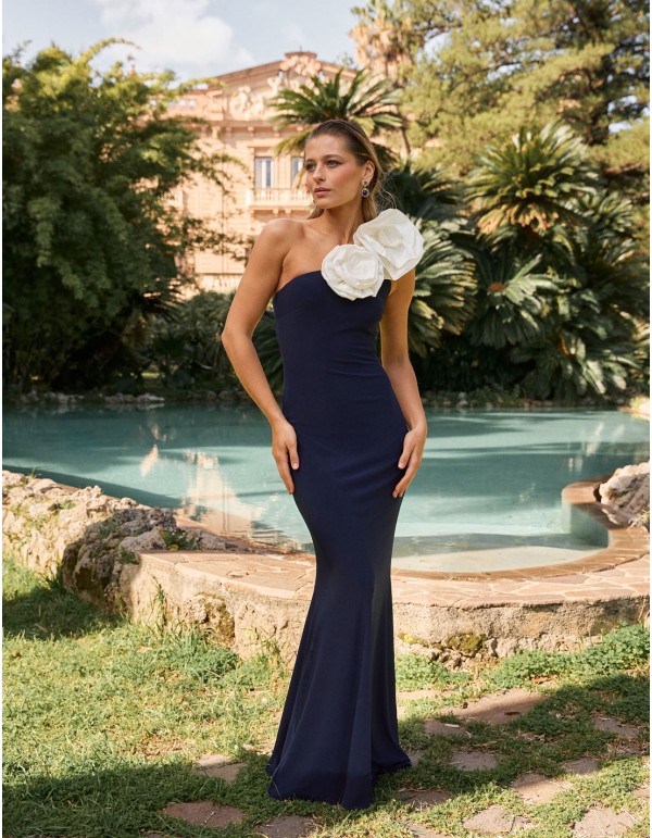 Vestido de fiesta largo de punto con detalle maxi flores