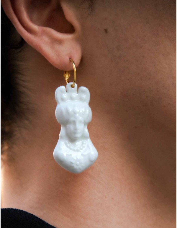 Boucle d'oreilles longues en porcelaine blanche avec... 2