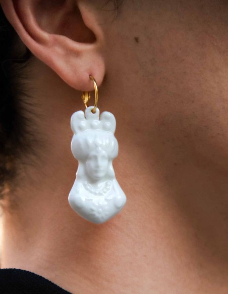 Long white porcelain earrings with 3D texture
