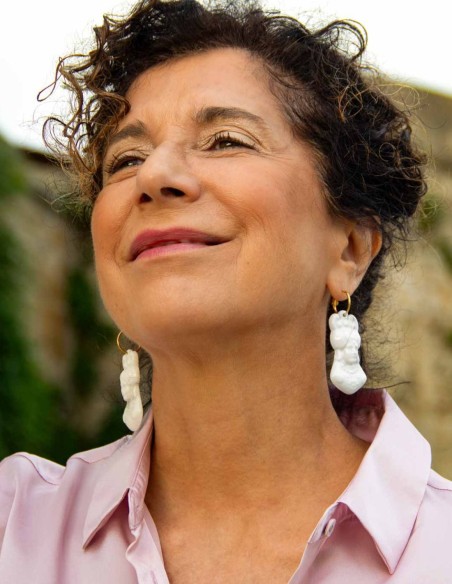 Long white porcelain earrings with 3D texture