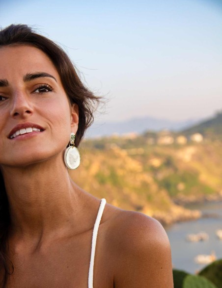 Pendientes medalla largos con cerámica esmaltada