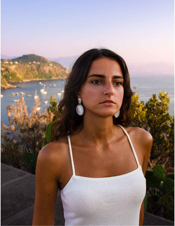 Boucle d'oreilles longues avec médaillons en céramique... 2