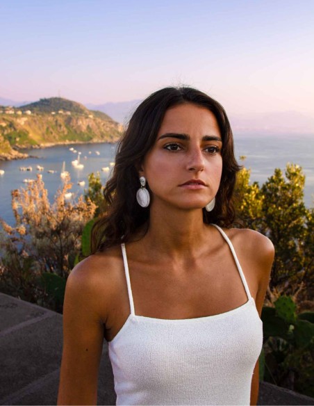 Pendientes medalla largos con cerámica esmaltada