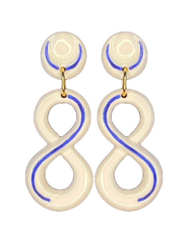 Blue enamelled ceramic infinity long earrings