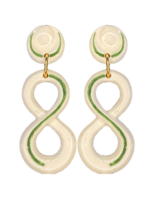 Green enamelled ceramic infinity long earrings