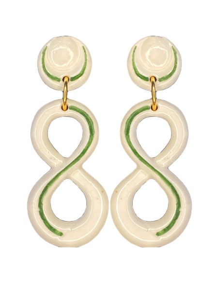 Green enamelled ceramic infinity long earrings