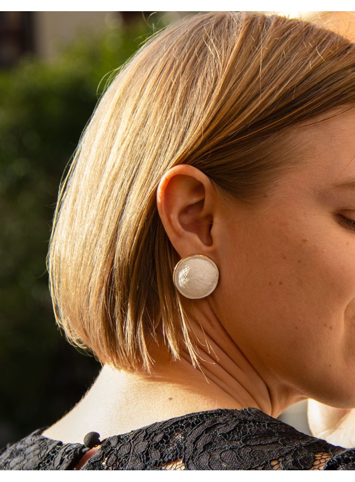 Porcelain button party earrings painted with gold