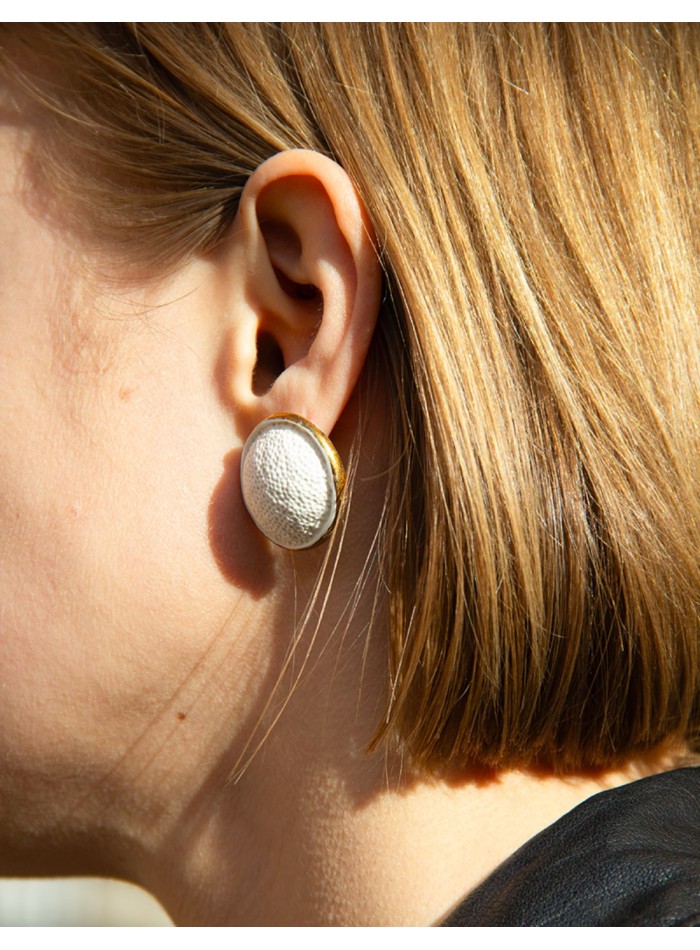 Porcelain button party earrings painted with gold