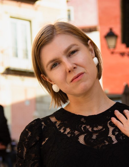 Pendientes de fiesta botón de porcelana pintado con oro