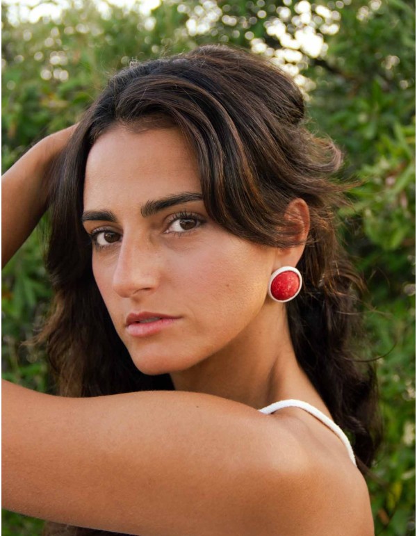 Red ceramic button party earrings