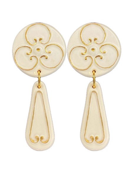 Long earrings in porcelain painted in gold