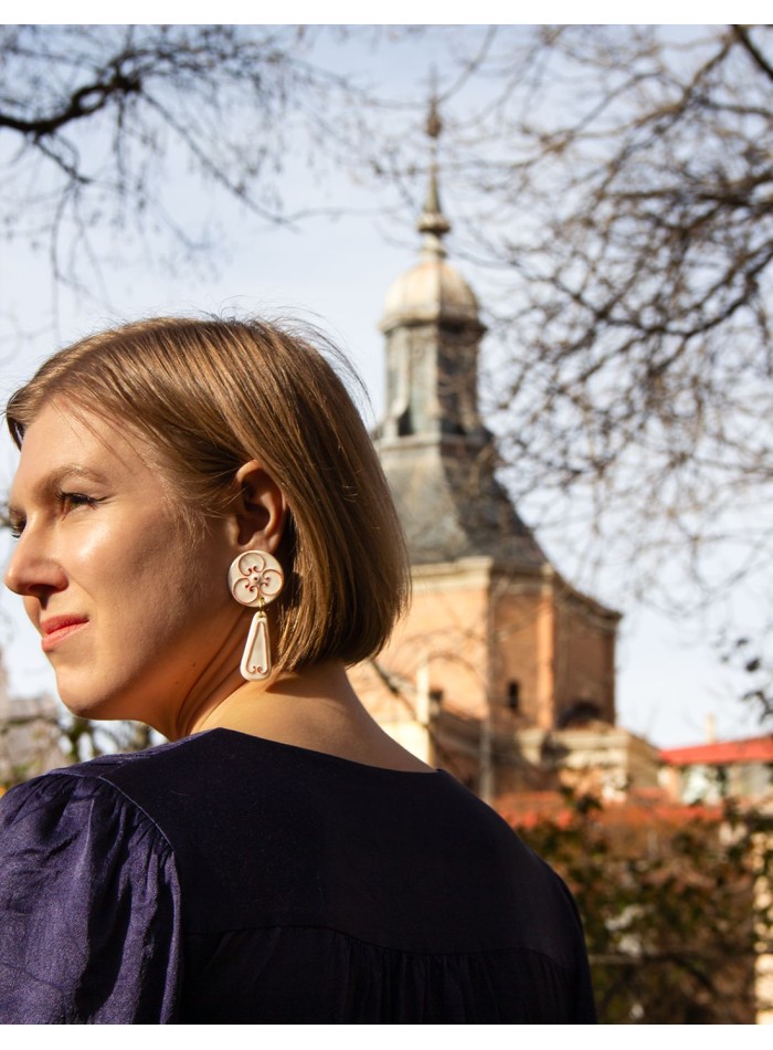 Painted white porcelain ceramic long earrings