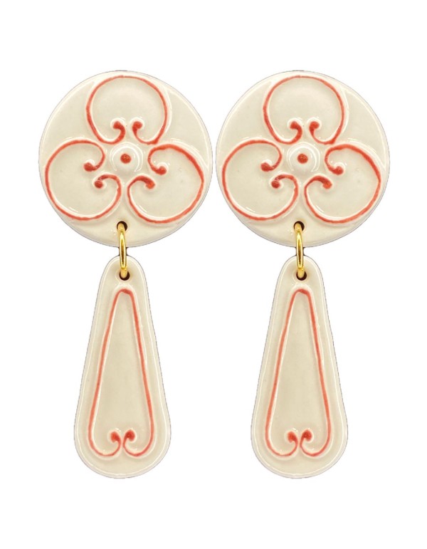 Pendientes largos de porcelana cerámica blanca pintados