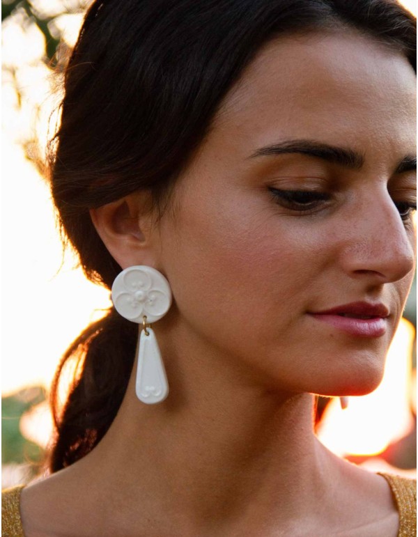 Pendientes de fiesta porcelana cerámica blanca 2
