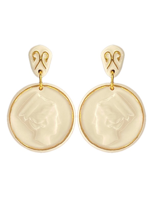 Porcelain medal earrings painted in gold