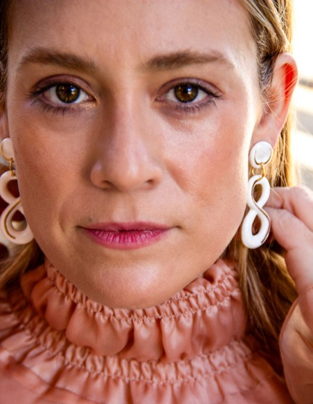 Pendientes largos de fiesta porcelana cerámica con oro