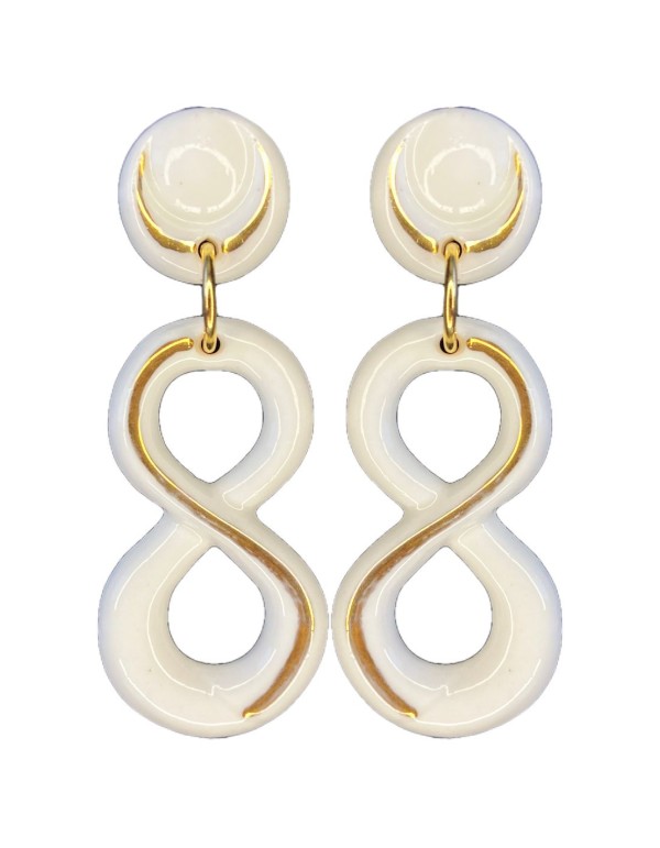 Boucle d'oreilles longue en porcelaine et plaqué or