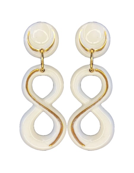 Boucle d'oreilles longue en porcelaine et plaqué or