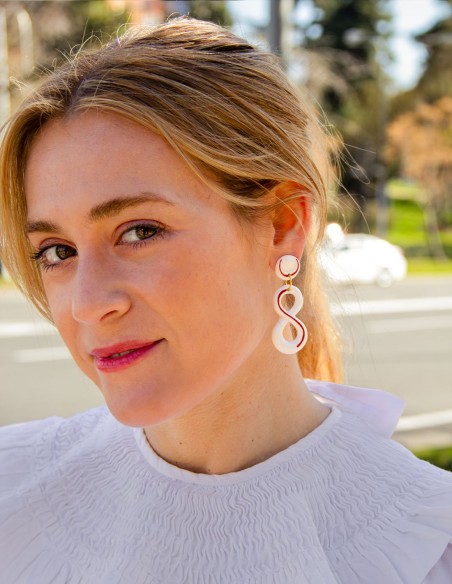 Red ceramic porcelain infinity long earrings