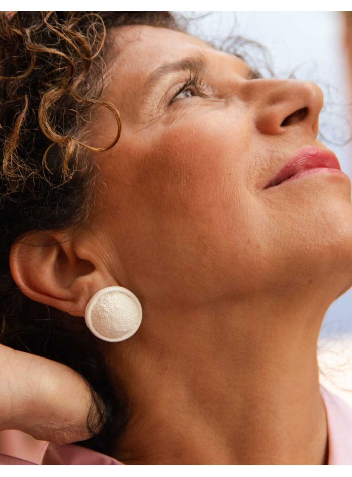 White ceramic textured button party earrings