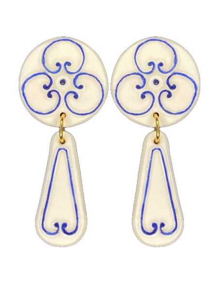 Boucle d'oreilles longues en porcelaine peinte bleue