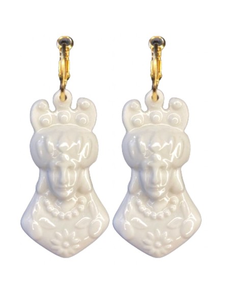 Long white porcelain earrings with 3D texture