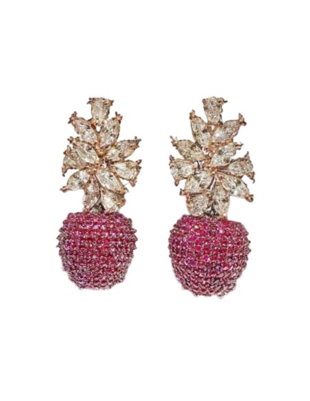 Apple and leaf party earrings with zircons