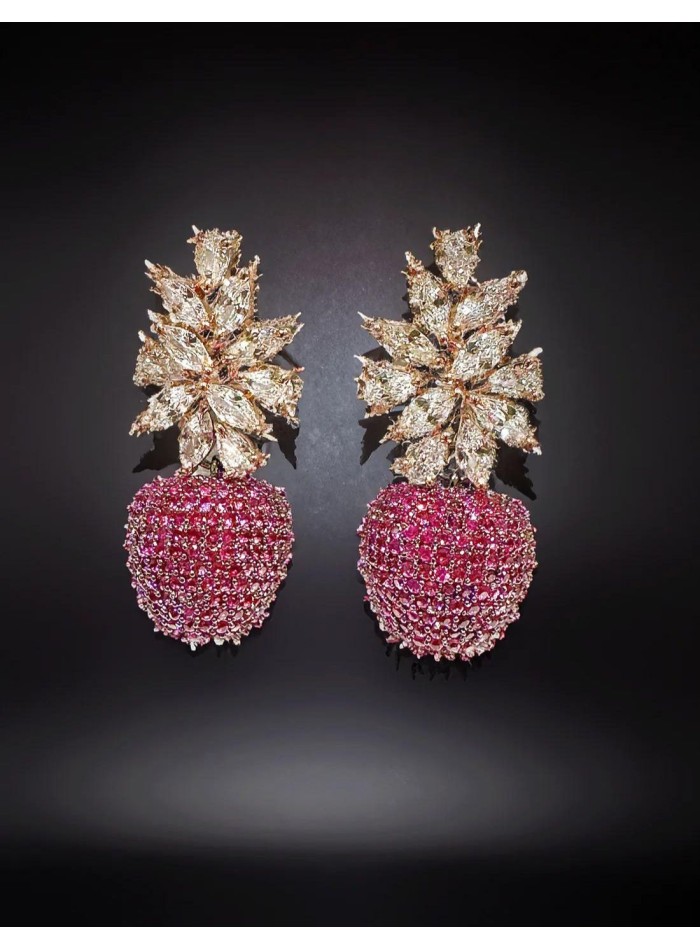 Apple and leaf party earrings with zircons