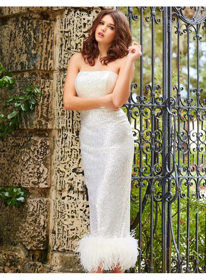 Strapless midi party dress with sequins and...