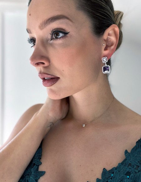 Pendientes de fiesta con circonitas y piedra semipreciosa