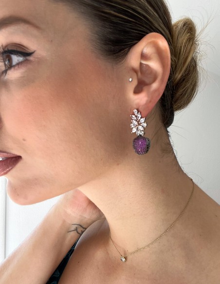 Pendientes de fiesta de manzanas y hojas con circonitas