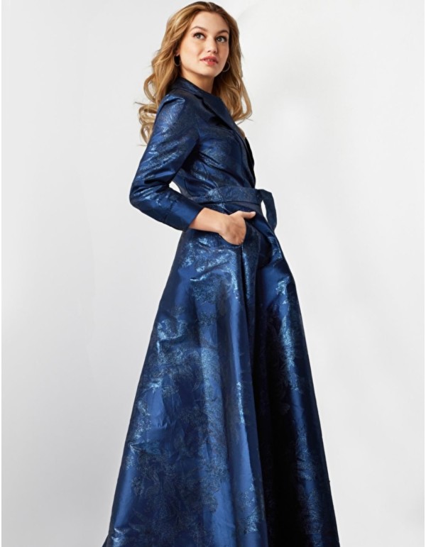 Robe longue de fête en brocart avec corsage et revers de...