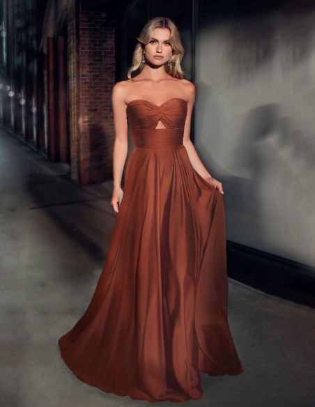 Satin long gown with Sweetheart Neckline with Draped Detail - INVITADA PERFECTA