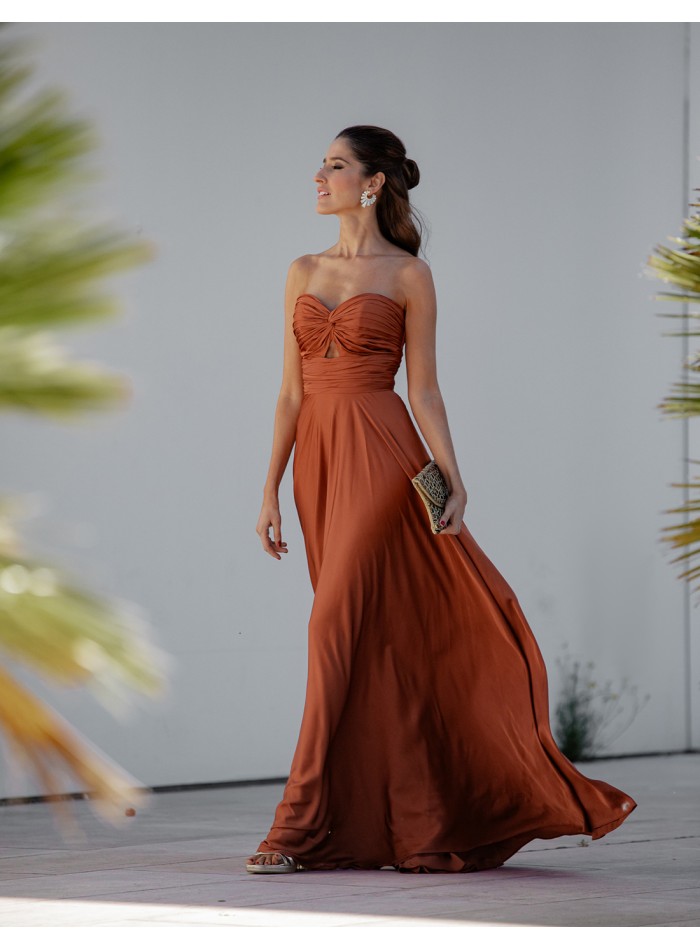 Satin long gown with Sweetheart Neckline with...