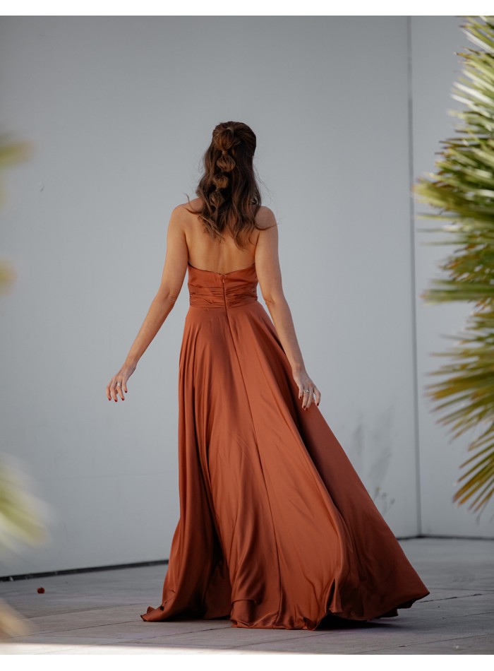 Satin long gown with Sweetheart Neckline with...