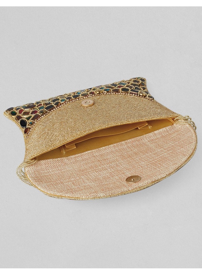 Sac à main en strass doré cousu main pour...