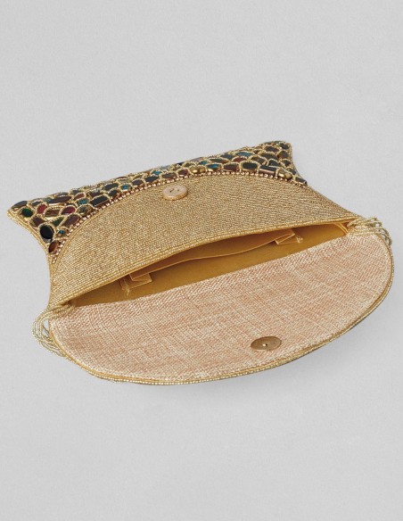 Handmade gold clutch bag with hand-stitched rhinestones for guest - INVITADA PERFECTA