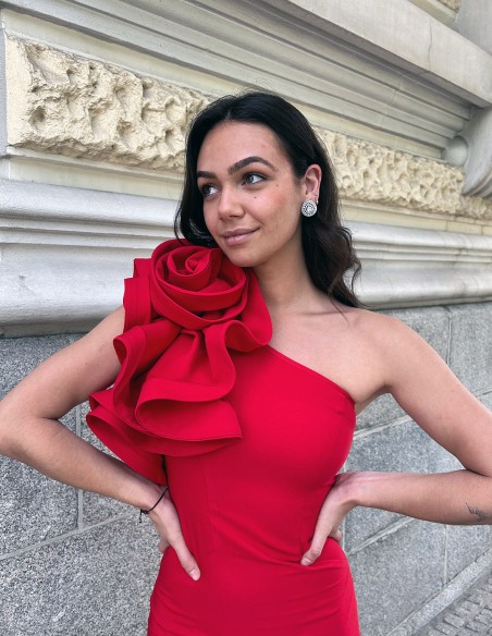 Short party dress with maxi flower detail