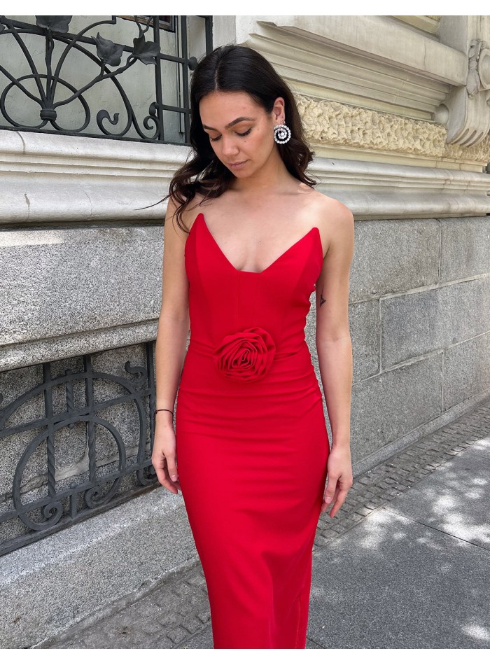 Strapless cocktail dress with 3D maxi flower