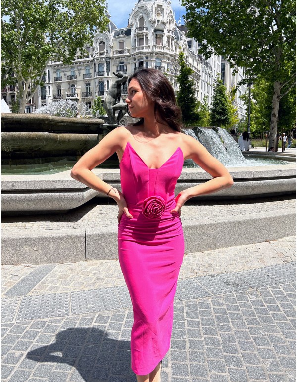 Robe de cocktail sans bretelles avec maxi fleur en 3D -...