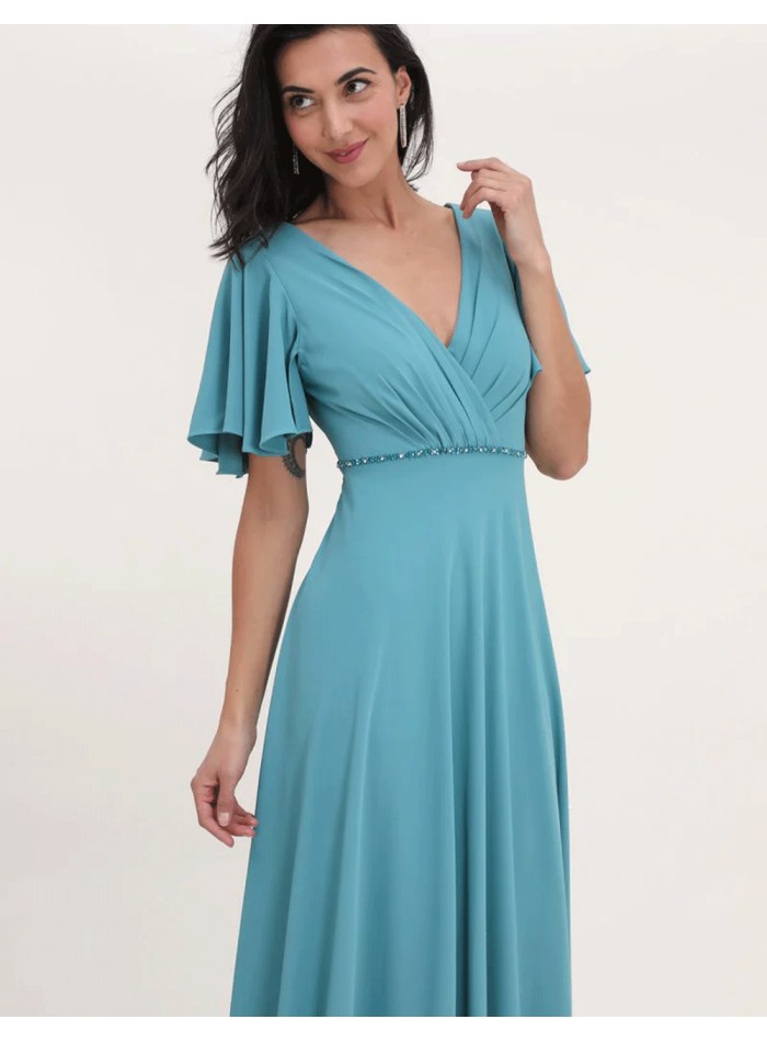 Long gown with rhinestone detail V-neckline