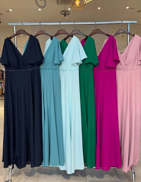 Long gown with rhinestone detail V-neckline